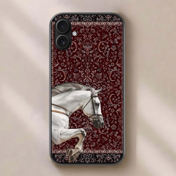 Back Covers for iPhone 16 Plus, Designer Tempered Glass Phone Case Red Royal Horse Print Shockproof TPU Bumper Glossy Scratch Resistant Protective Cover for Women & Men,On Amazon India