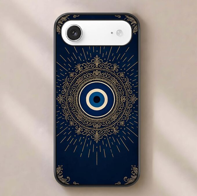 Back Covers for iPhone Air, Designer Tempered Glass Phone Case Blue Evil Eye Art Print Shockproof TPU Bumper Glossy Scratch Resistant Protective Cover for Women & Men,On Amazon India